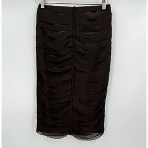 Mandalay Brown Silk Satin Layered Knee Length Straight Pencil Skirt Sz 2 NEW